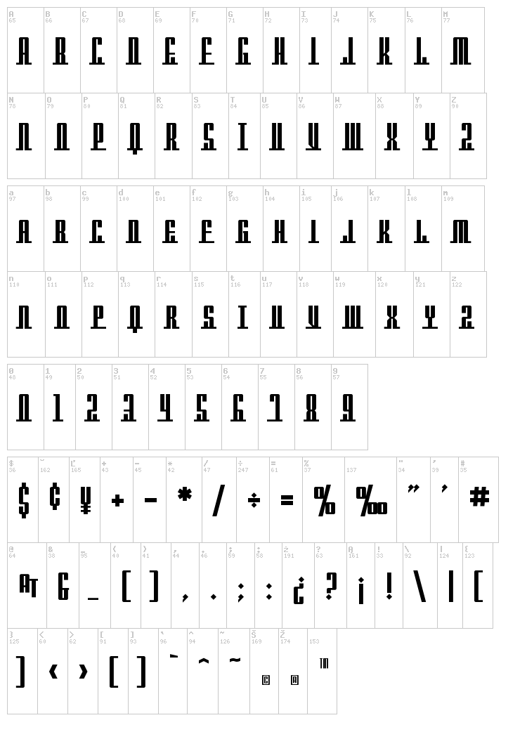 SF Americana Dreams font map